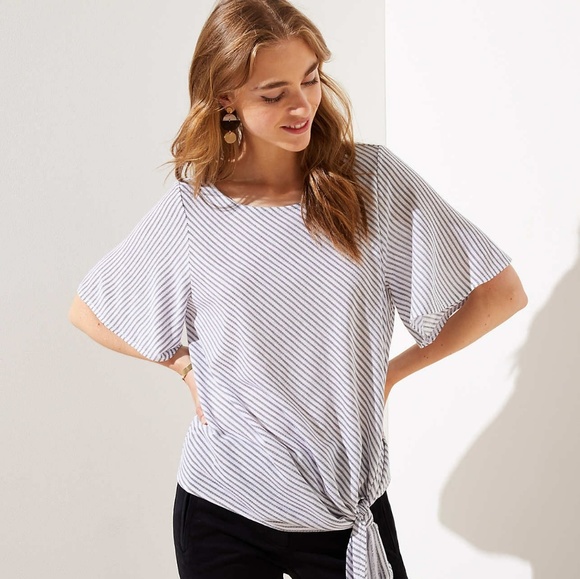 LOFT Tops - LOFT Striped Drapey Tie Top